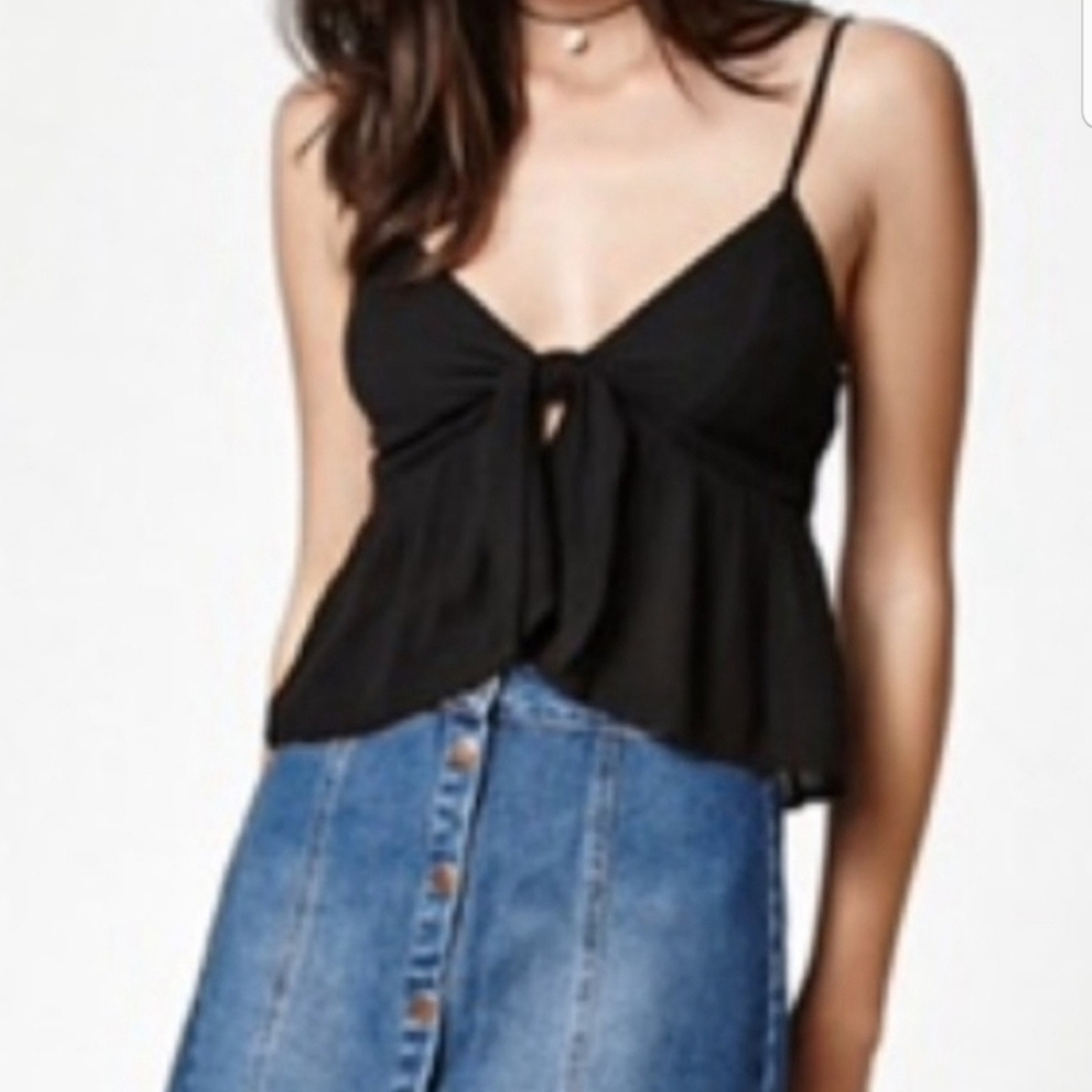 John Galt Pacsun Brandy Black Tie-Front Camisole